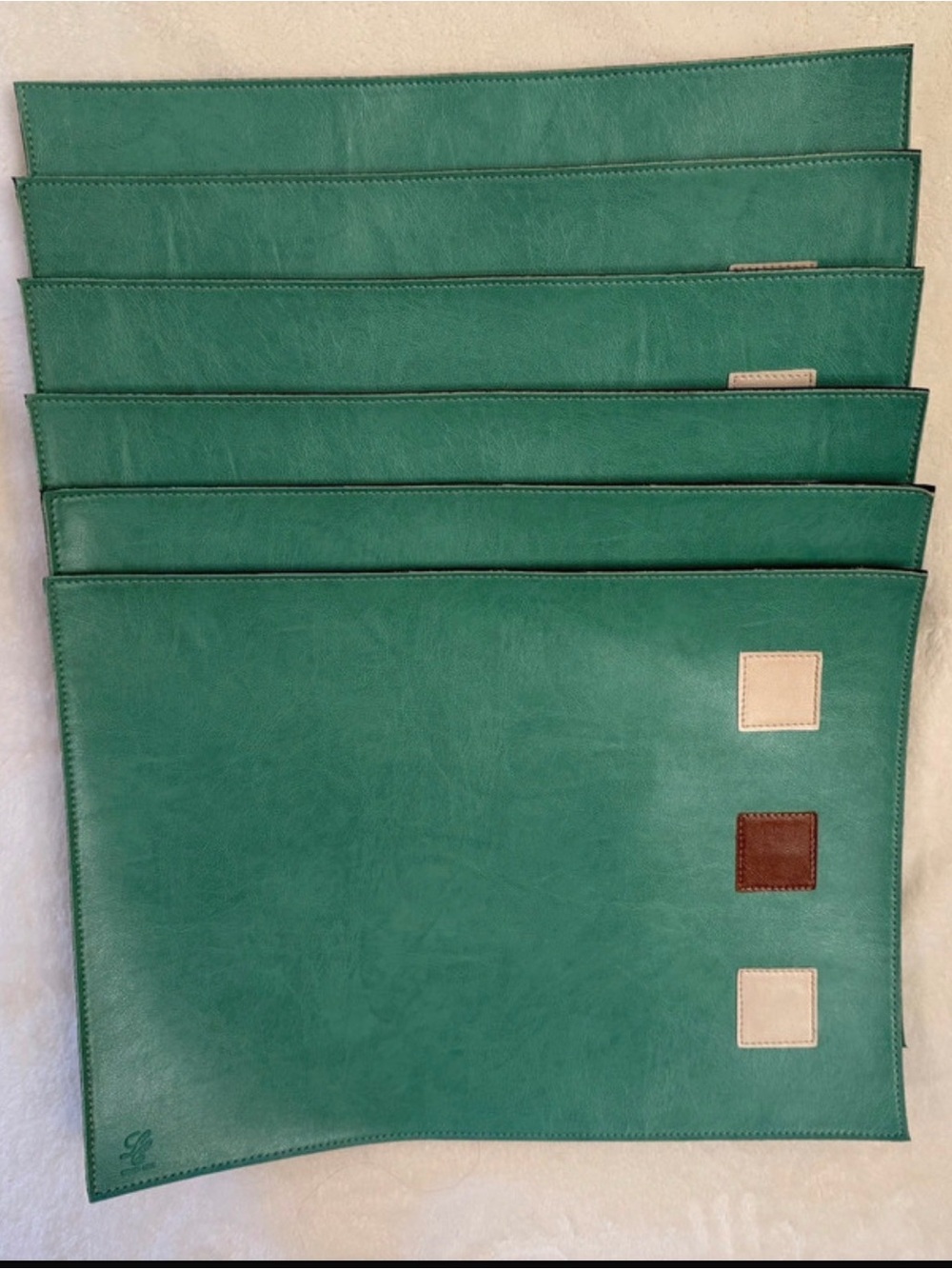 Vintage Teal Green Faux Leather Vinyl Placemats Set of 6